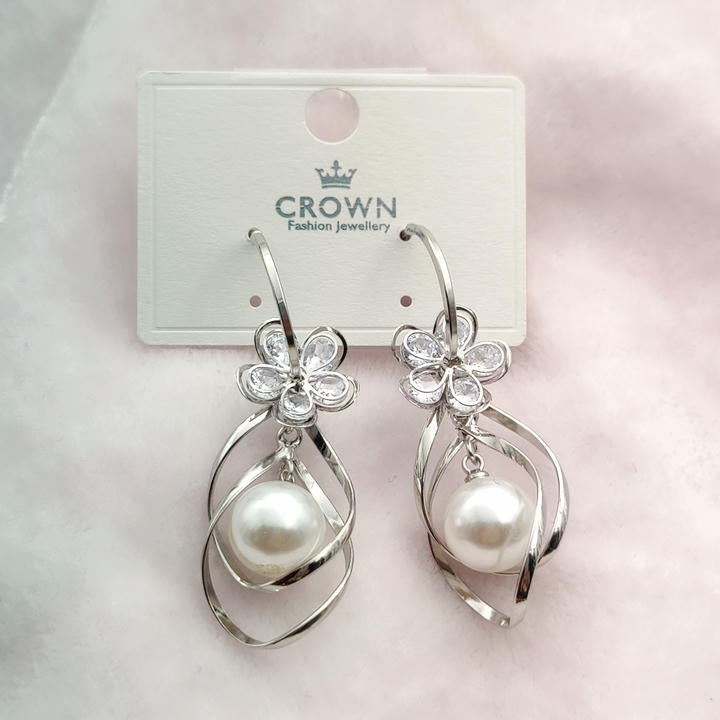 Drop Pearl Flower Diamond Earring