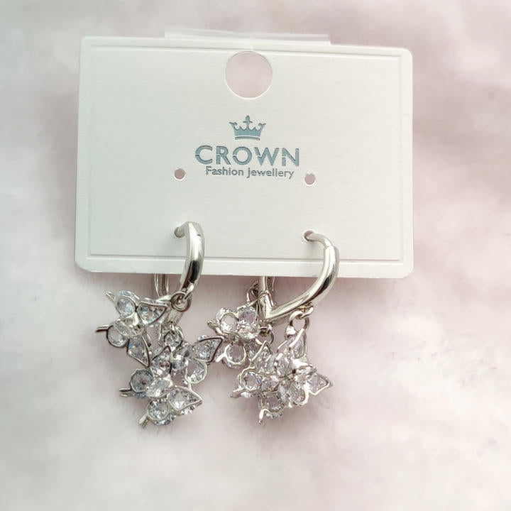 Drop Butterfly Flower Diamond Earring