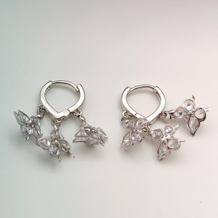 Drop Butterfly Flower Diamond Earring