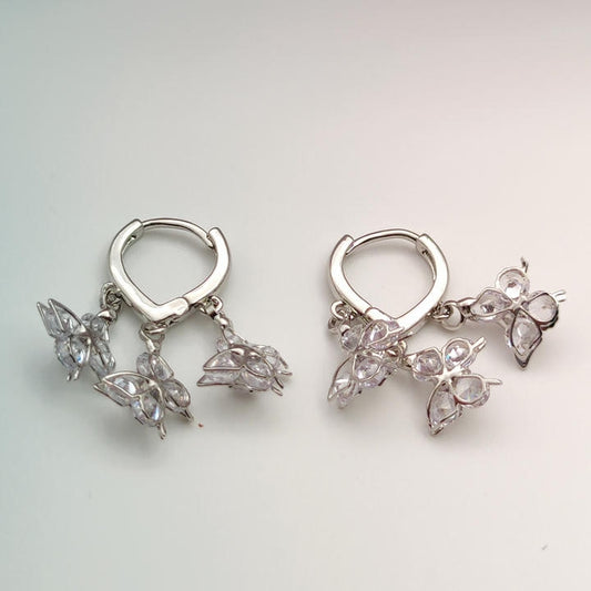Drop Butterfly Flower Diamond Earring