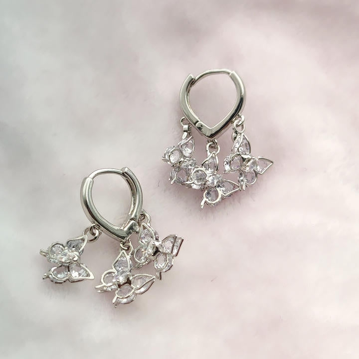 Drop Butterfly Flower Diamond Earring