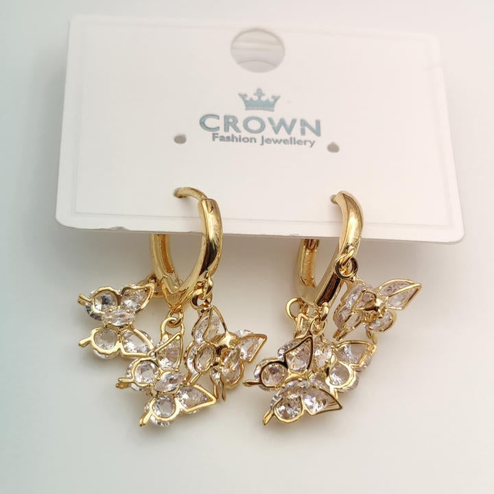 Drop Butterfly Flower Diamond Earring