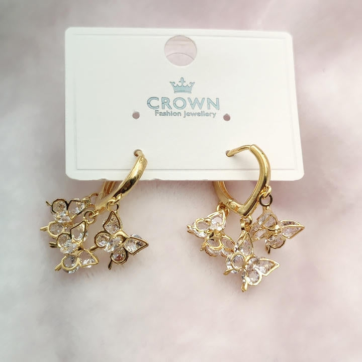 Drop Butterfly Flower Diamond Earring