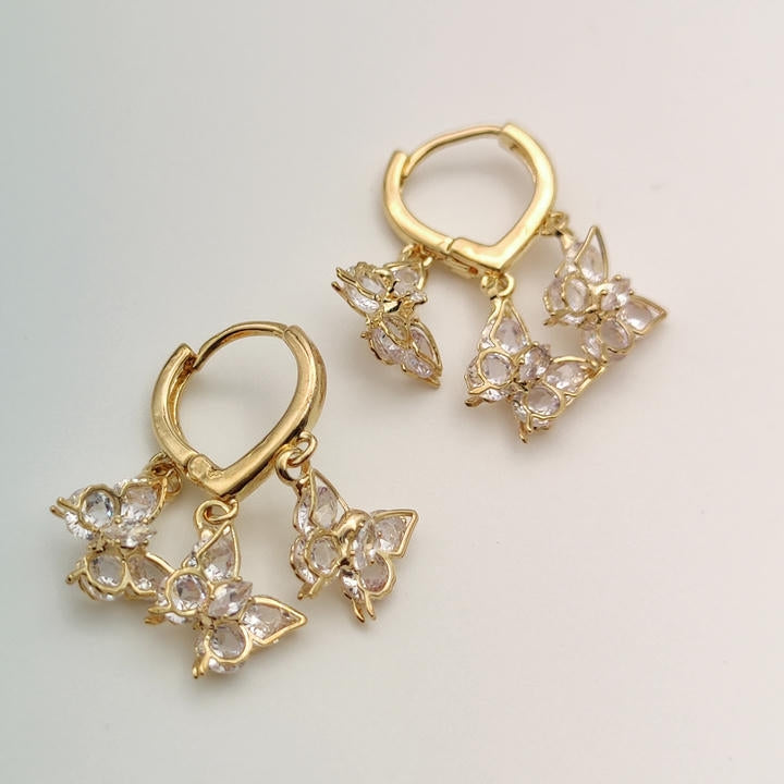 Drop Butterfly Flower Diamond Earring