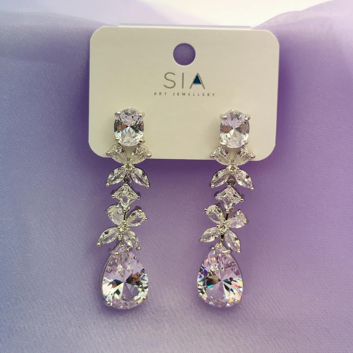 Elegant Drop Flower Diamonds Earring