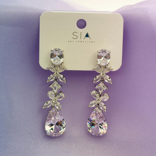 Elegant Drop Flower Diamonds Earring