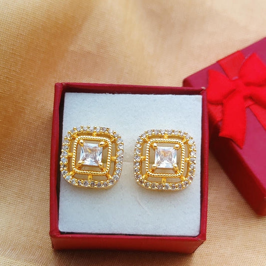 Trendy Square Stone Stud Earrings  With Firkee Screw