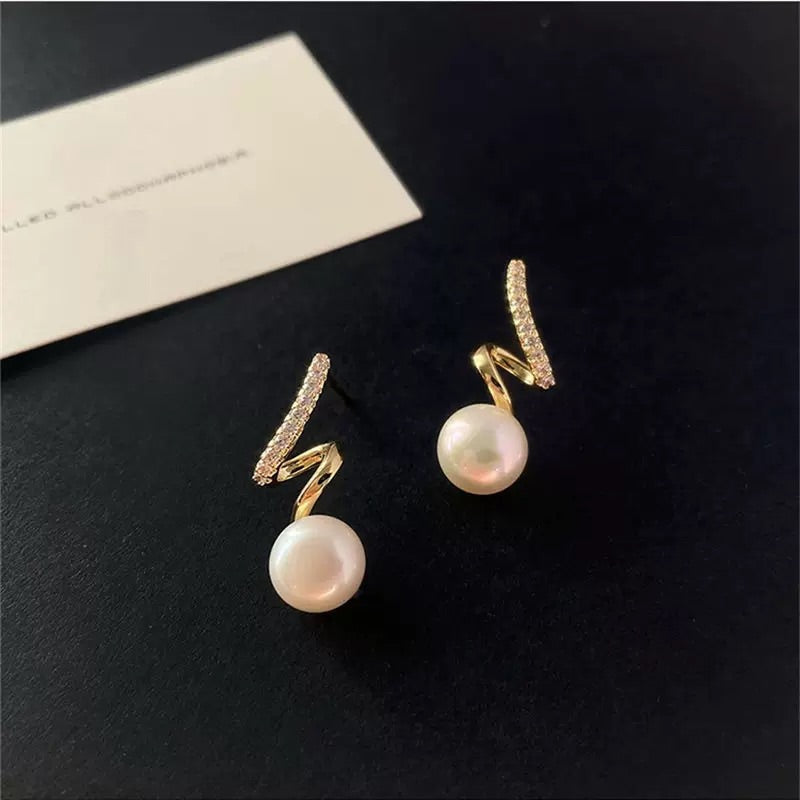 Korean Diamond Drop Pearl Earring
