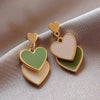 Korean Sweet Green Contrast Color Heart Shaped Earrings