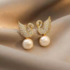 Swan Drop Pearl Earrings