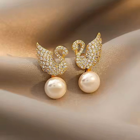Swan Drop Pearl Earrings