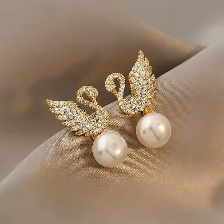 Swan Drop Pearl Earrings