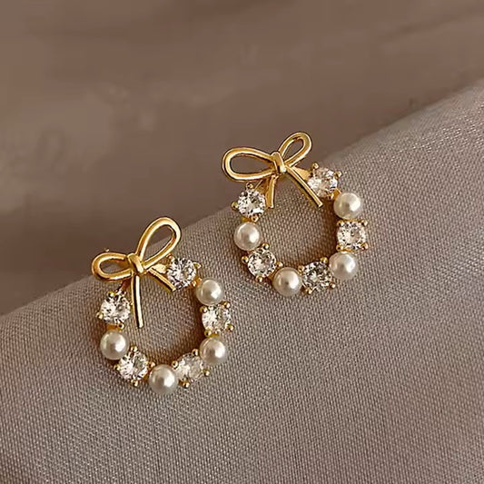 Pearl Stone Stud Earrings