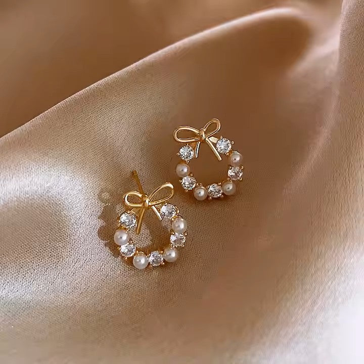 Pearl Stone Stud Earrings