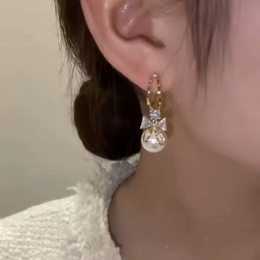 Pearl Bow Drop Earrings
