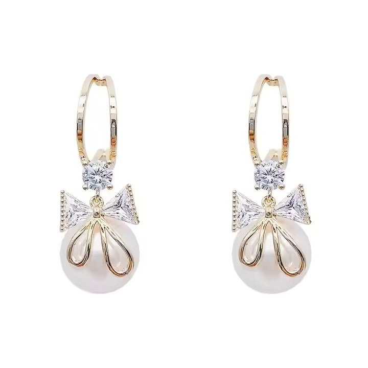 Pearl Bow Drop Earrings