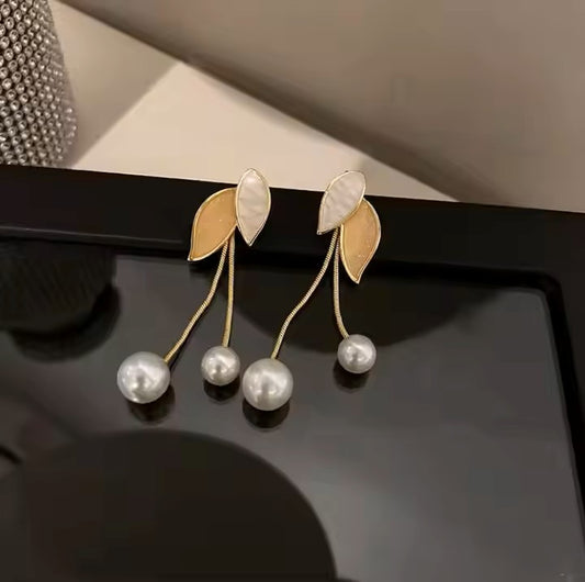 Pearl Leaf Drop Earrings