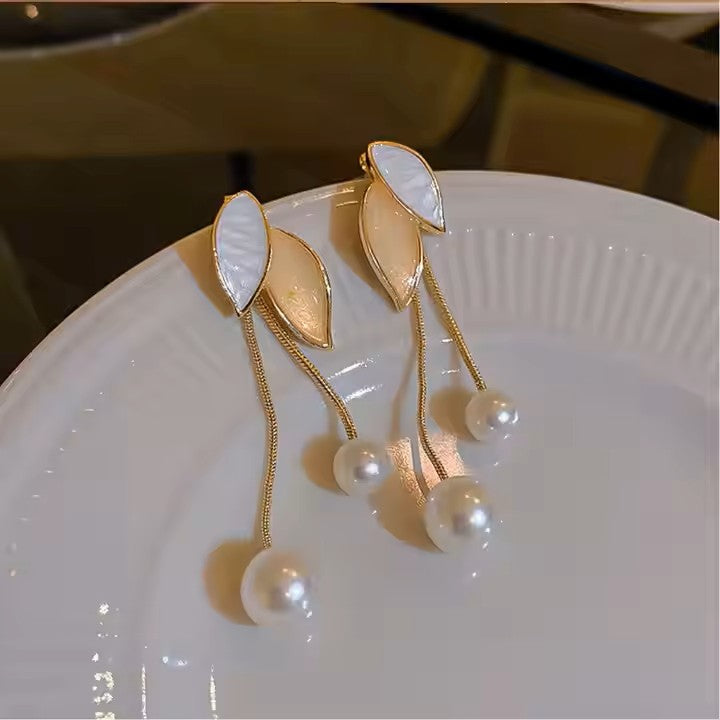Pearl Leaf Drop Earrings