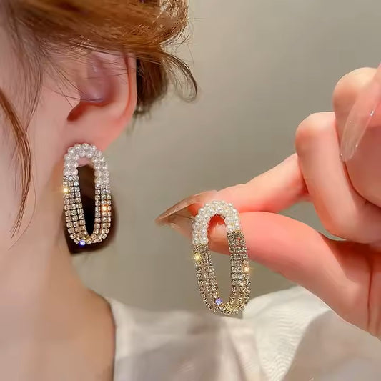 Diamond Pearl Drop Earrings