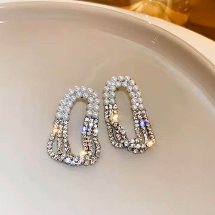 Diamond Pearl Drop Earrings