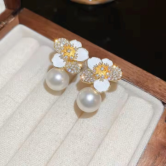 Flower Pearl Drop Earrings