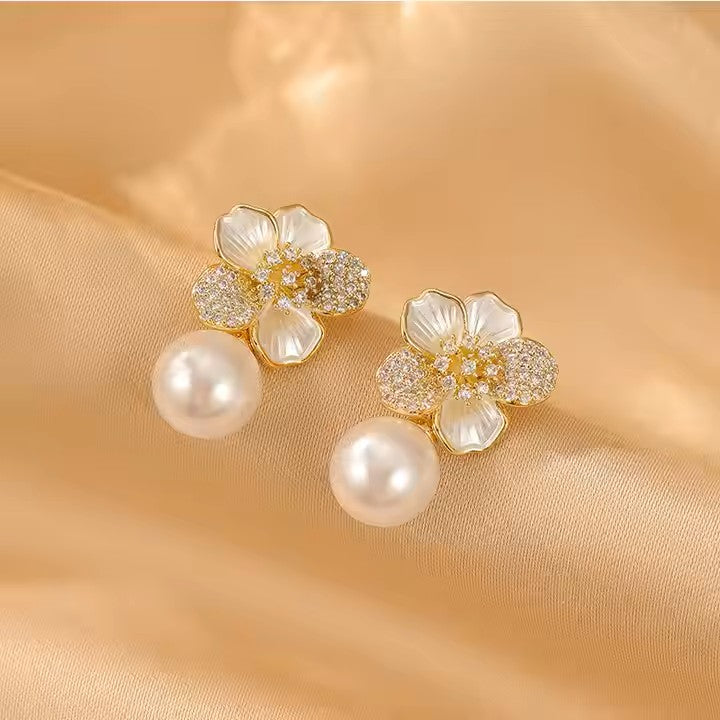 Flower Pearl Drop Earrings