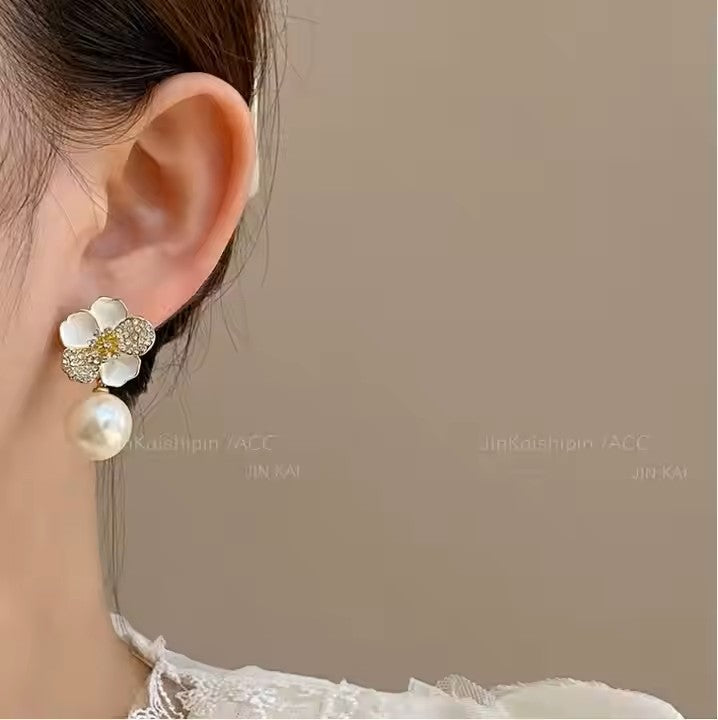 Flower Pearl Drop Earrings