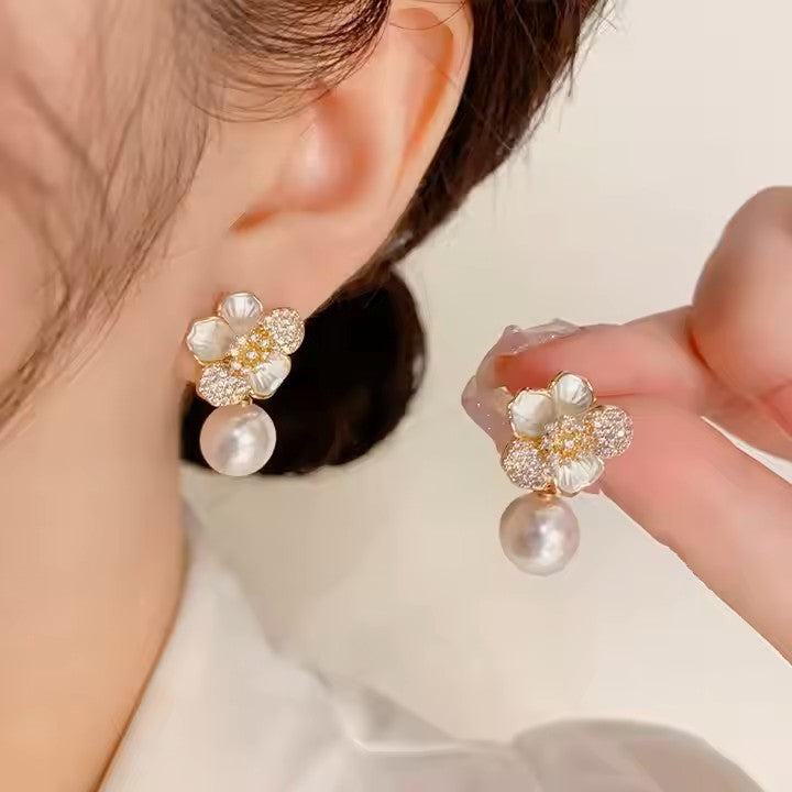 Flower Pearl Drop Earrings