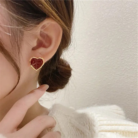 Maroon Heart Studs