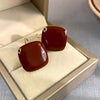 Maroon Retro Square Stud Earrings