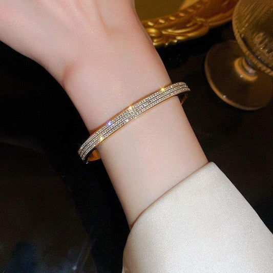 Anti Tarnish Micro Layered Zirconia Studed Bangle Bracelet