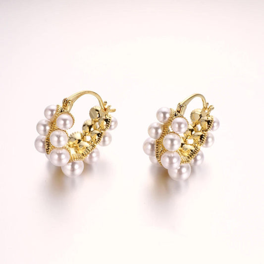 Retro Elegant Double Row Imitation Pearl Oval Hoop Earrings