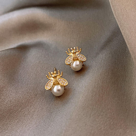 Rhinestone Bee Studs Earrings Cute Animal Earrings