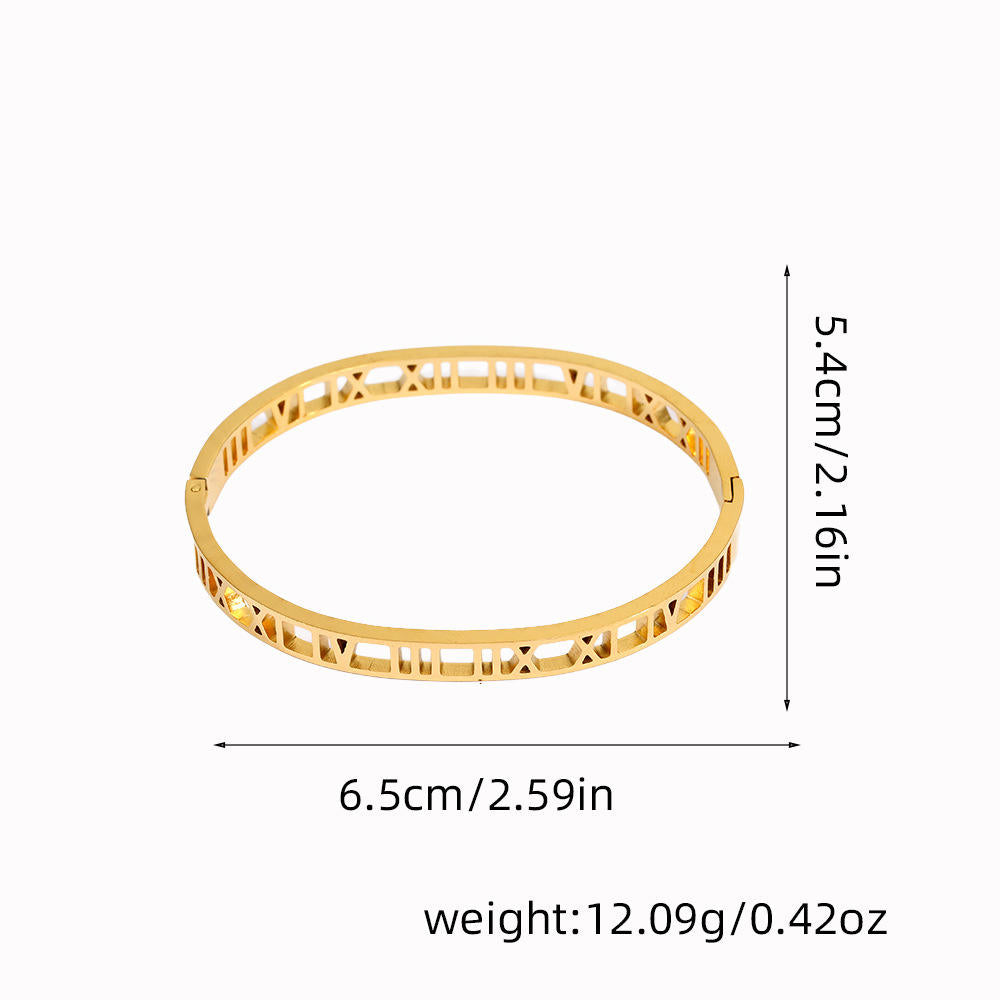 Anti Tarnish Roman Numeral Cuts Bangle Bracelet