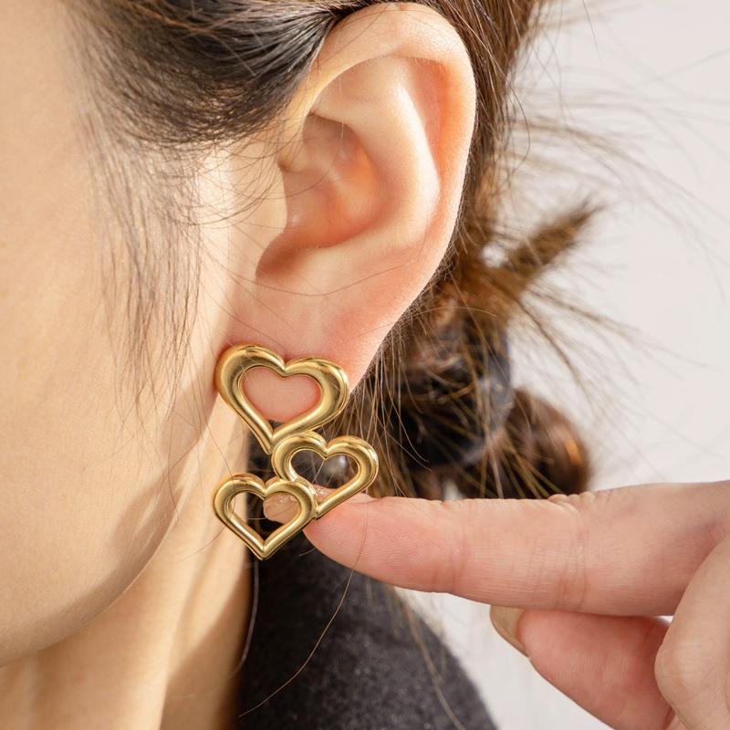 Stainless Steel Heart-Shaped Stud Earrings