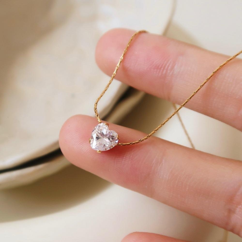 Anti Tarnish Super Shiny Zircon Heart Clavicle Chain Necklace
