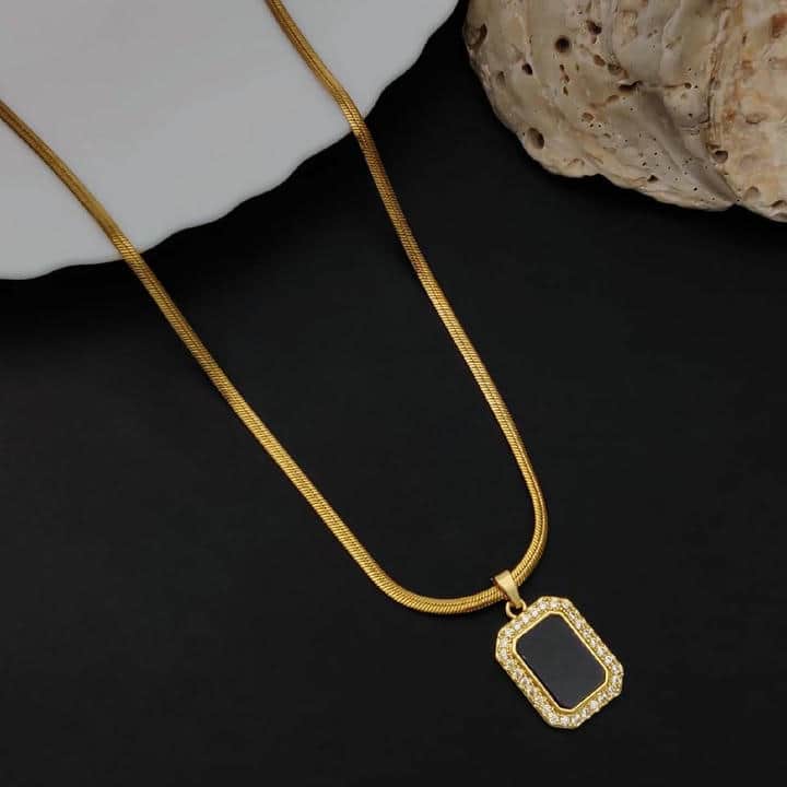 Anti Tarnish Black Square Diamond Pendant Necklace