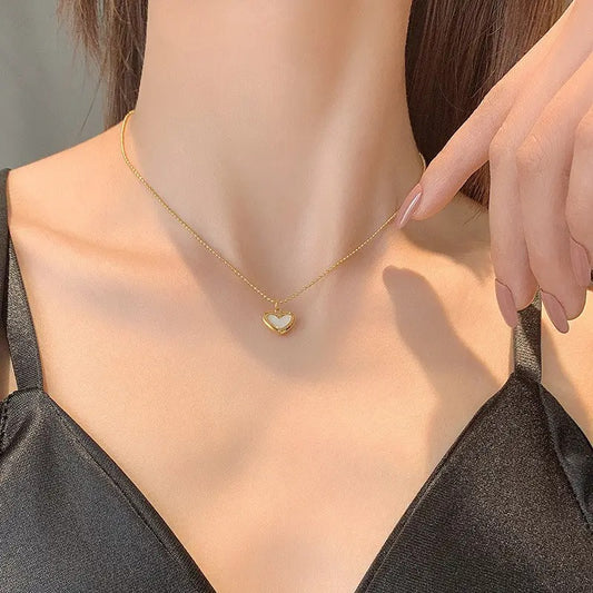 Anti Tarnish White Enamel Minimal Heart Pendant Necklace