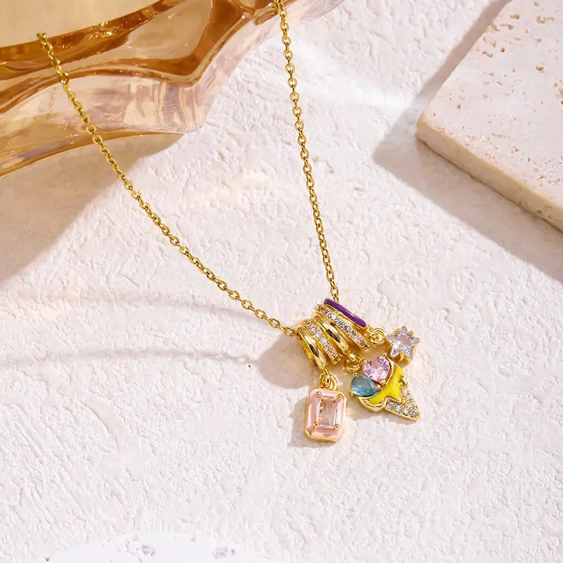 Multicolour Love Bow Combination Pendant Necklace