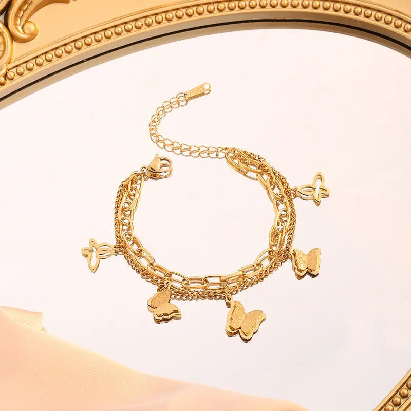 Butterfly Charm Dual Layer Chain Bracelet