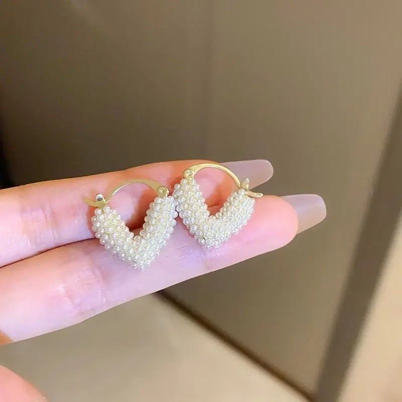 Micro Pearl Studded Heart Hoop Earrings