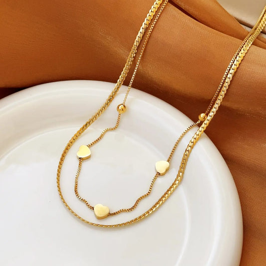 Anti Tarnish Double-layered Chain Love  Necklace