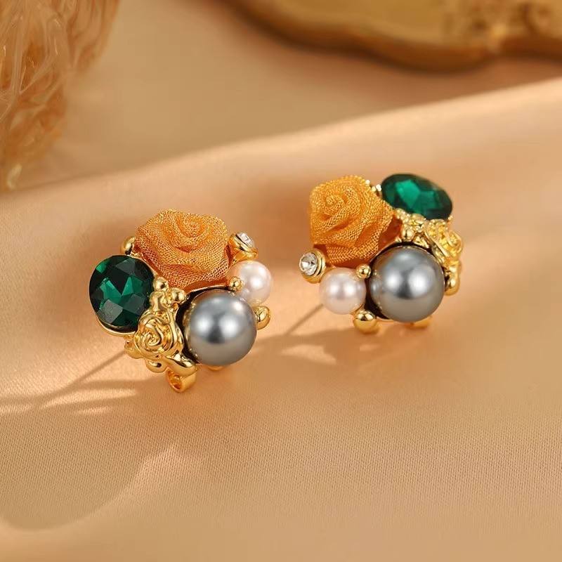 Retro French Romantic and Elegant Rose Stud Earrings