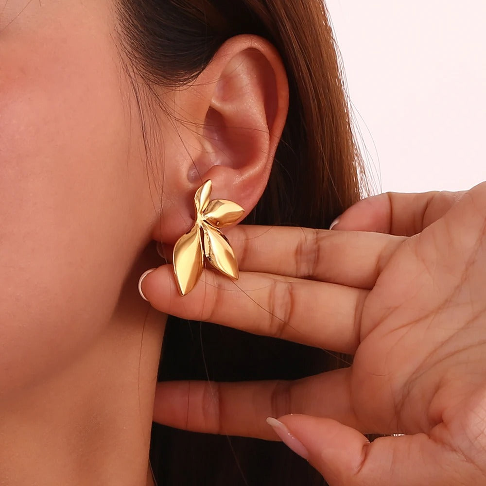 Oversized Gold Metal Leaf Style Studs