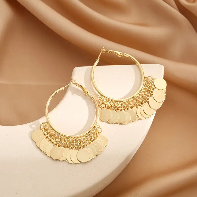 Bohemian Style Geometric Round Drop Hoop Earrings