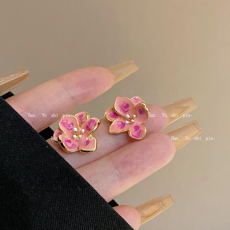 Enemal Art Pink Flower Style Stud Earrings