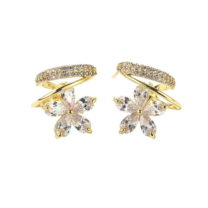 Micro Zircon Inlaid Crystal Flower Stud Earrings