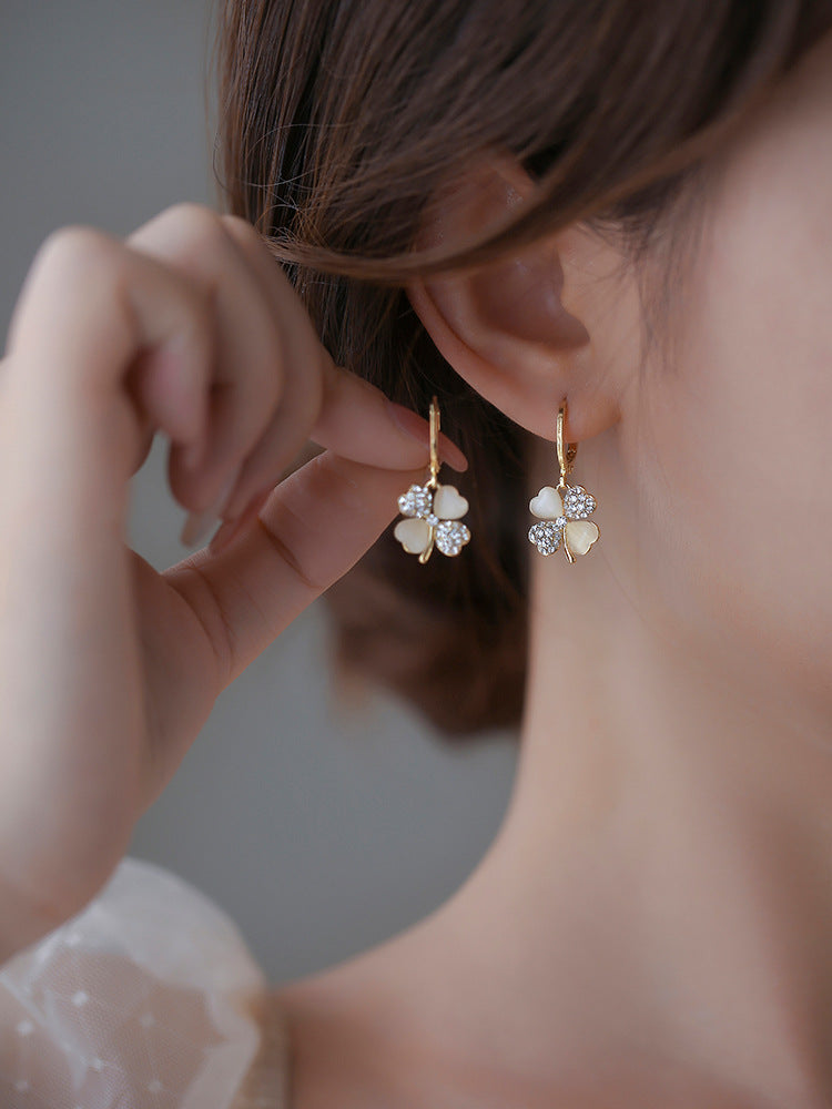 Four-leaf Clover Opal & Stone  Huggee Earrings