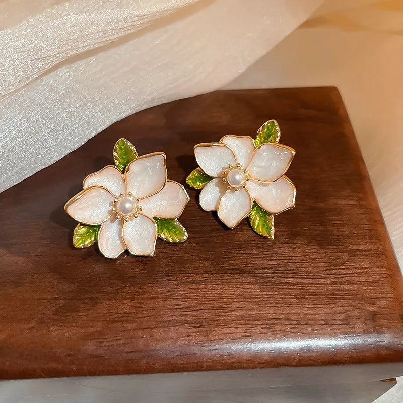 Delicate Enamel Camelia Floral Studs