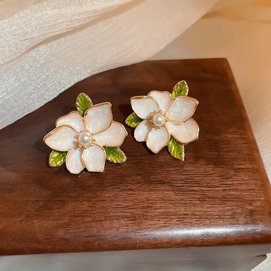 Delicate Enamel Camelia Floral Studs